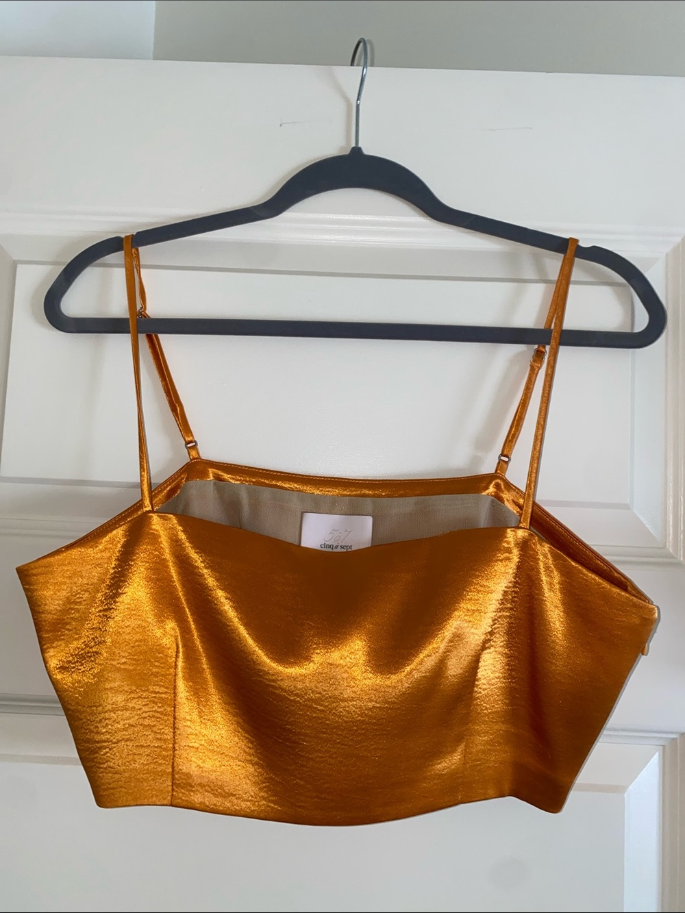 Metallic Orange Satin Crop Camisole Top